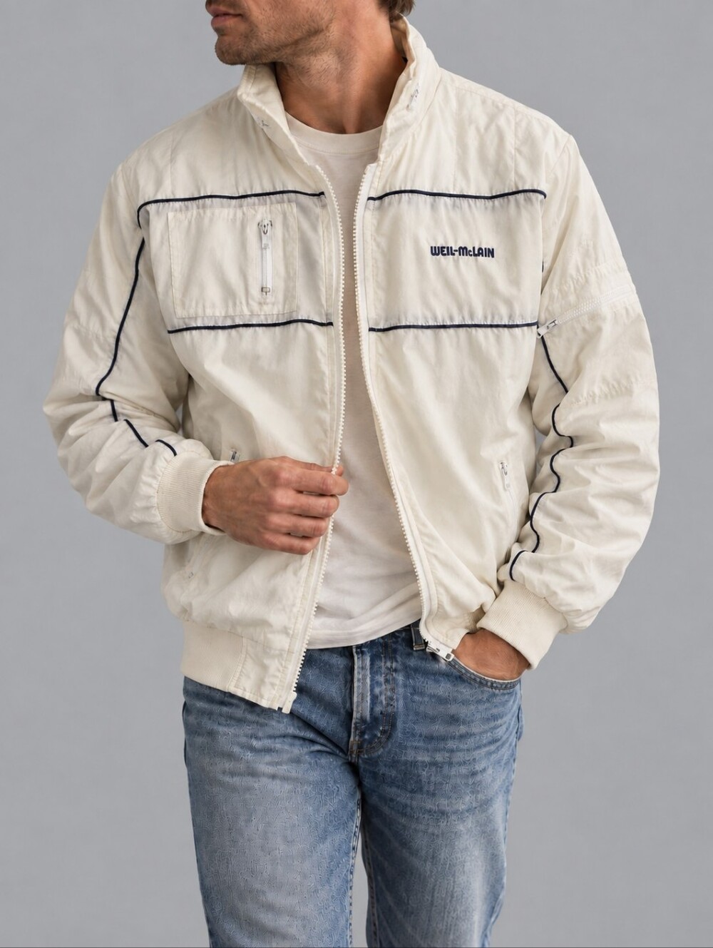 Vintage 90s Swingster Weil McLain White Windbreaker Hooded Jacket Size Small